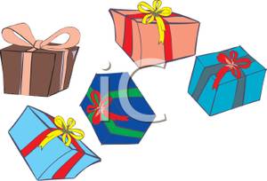 Of Colorfully Wrapped Birthday Presents   Royalty Free Clipart Picture