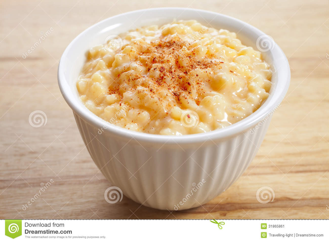Rice Pudding Sprinkled With Nutmeg In An Individual Ramekin
