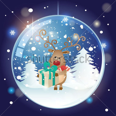 Snow Globe With Christmas Deer  Christmas Card  Vector Illustration