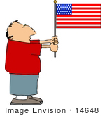 14648 Caucasian Man Holding An American Flag Clipart