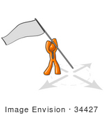 34427 Clip Art Graphic Of An Orange Guy Character Holding A Flag    