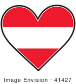41427 Clip Art Graphic Of A Red And White Striped Austria Heart Flag