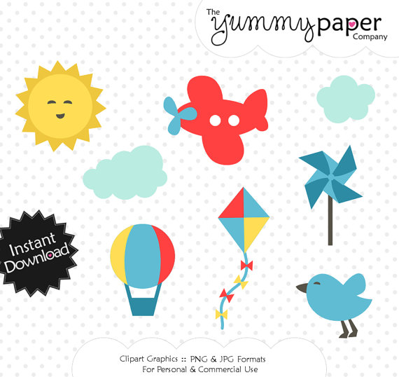Blue Skies Clipart   Cute Summer Themed Digital Clipart   Personal And