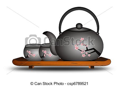 Clipart Of Japanese Chinese Asian Tea Set   Illustration Of An Asian