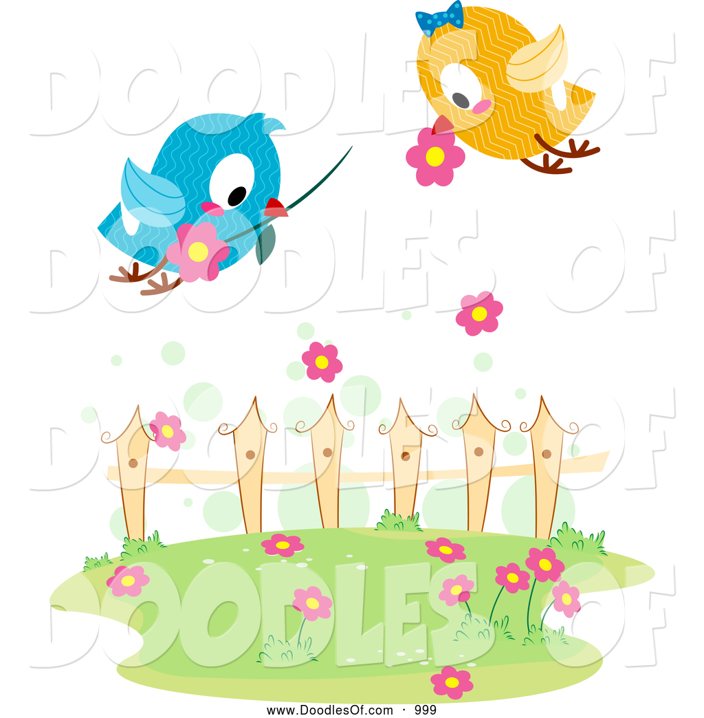 Clipart Of Love Birds With Flowers Over A Yard By Bnp Design Studio
