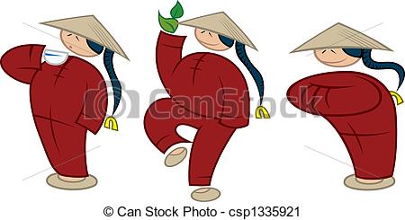 Clipart Of Three Chinese Tea Worker Icons Csp1335921   Search Clip Art