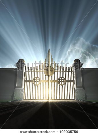 Depiction Of The Pearly Gates Of Heaven With The Bright Side Of Heaven    
