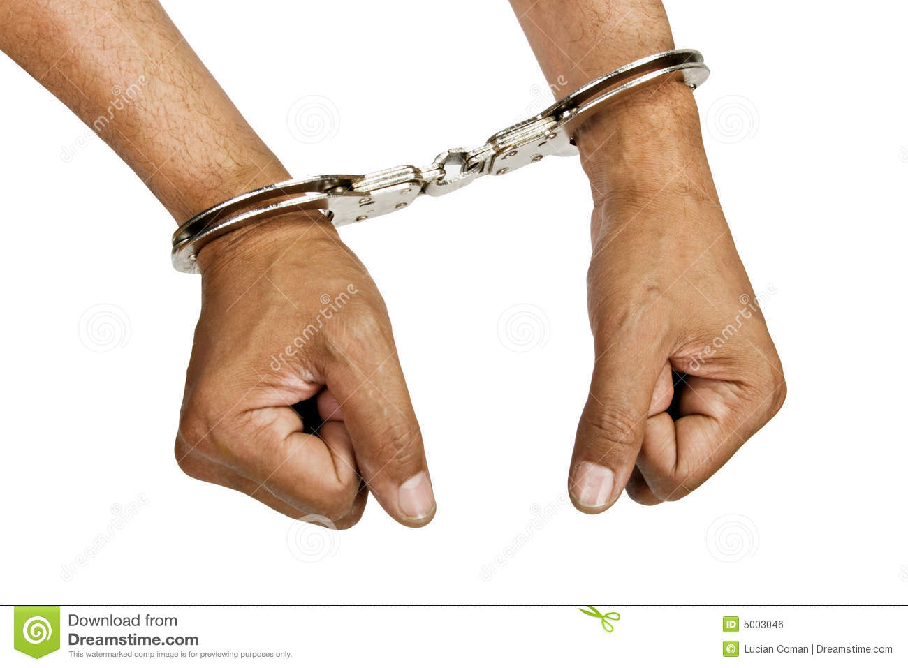 Handcuffed Hispanic Man Hands Isolated On White Background 