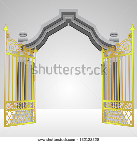 Heavenly Gate With Open Gold Fence Vector Illustration   Stock Vector
