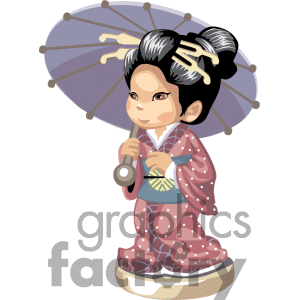 Kimono Holding A Blue Umbrella Clipart Image Picture Art   376157