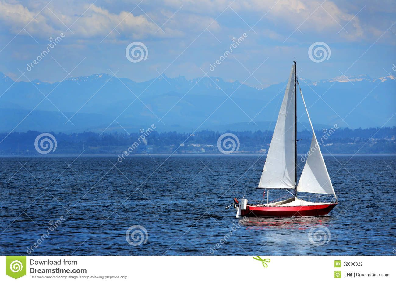 Sailboat Under Dark Blue Skies View Of An Island Community And