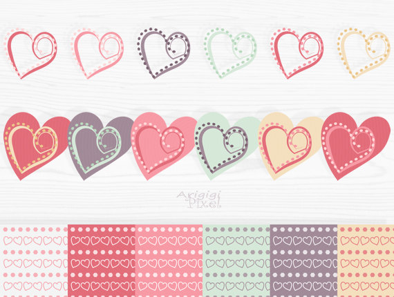 Valentine Hearts Clip Art Set Digital Papers Pack  V Day Clipart