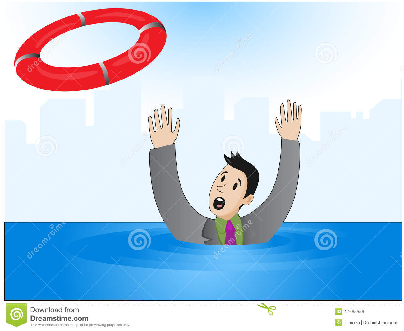 Vector Illustration Of A Businessman Who Drowns But He Was Thrown A