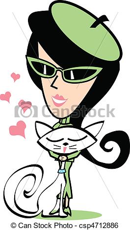 Art   Girl With Cat Who Is Purring With    Csp4712886   Search Clipart