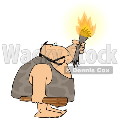Caveman Holding A Club Weapon And Lit Torch Clipart Picture   Djart