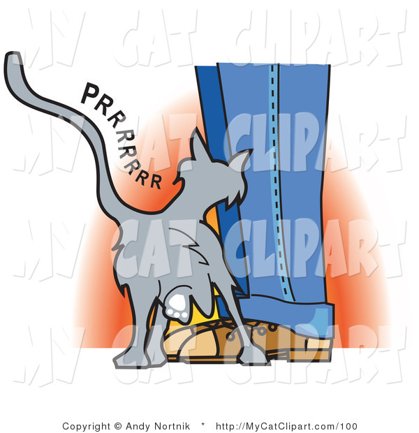 Clip Art Of A Cute Gray Cat Purring And Rubbing Up On A Person S Legs