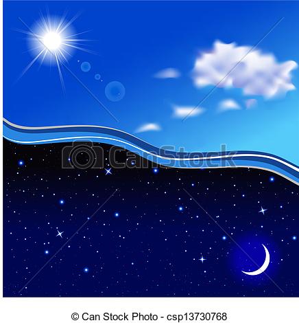 Clip Art Vector Of Sunny Day And Starry Night Vector Illustration
