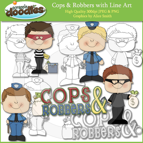 Cops   Robbers Clip Art With Line Art