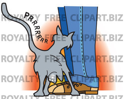 Cute Gray Cat Purring And Rubbing On A Person S Legs Clipart