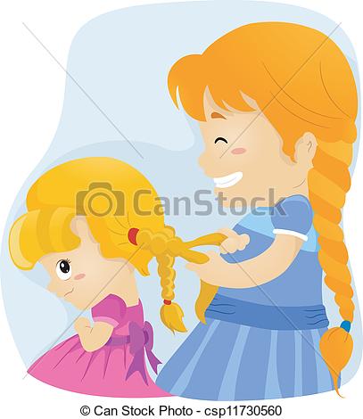 Illustration Of A Big Sister Tying Her Younger Sister S Hair In Braids