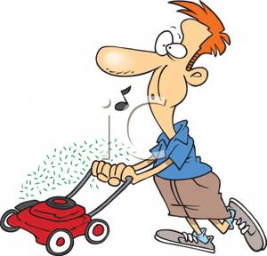 Man Whistling While Mowing The Lawn   Royalty Free Clipart Picture