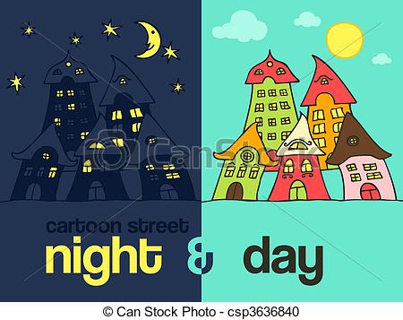 Vector Clipart Of Cartoon Street Night Day   Cute Cartoon Street Night    