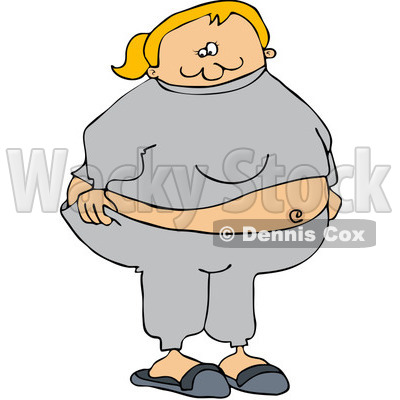 Woman On Illustration Of A Fat Woman Wearing Gray Sweats Dennis Cox
