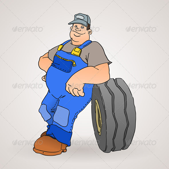 Car Mechanic With Tyre   People Characters