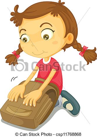 Clip Art Vector Of A Girl With School Bag   Illustration Of A Girl