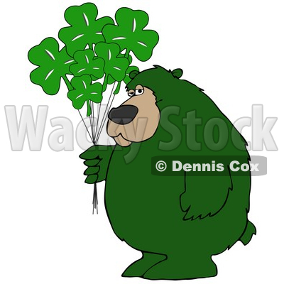 Clipart Illustration Of A Big Green Bear Standing And Holding A Bunch