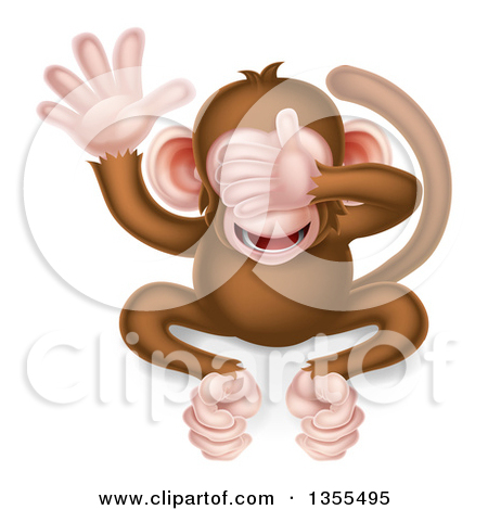 Clipart Of A Cartoon See No Evil Wise Monkey Covering His Eyes