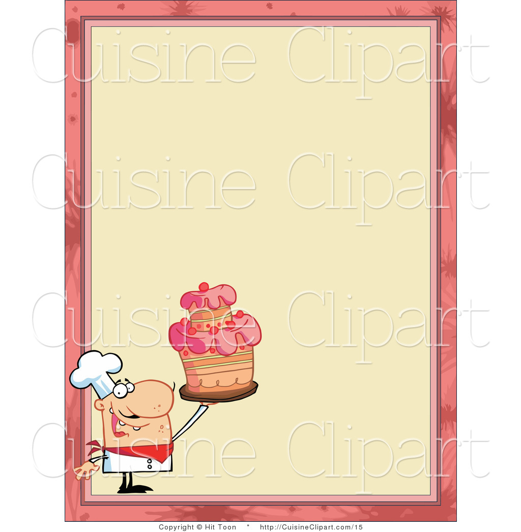 Cuisine Vector Clipart Of A Menu Border With A Chef Holding A Cake By