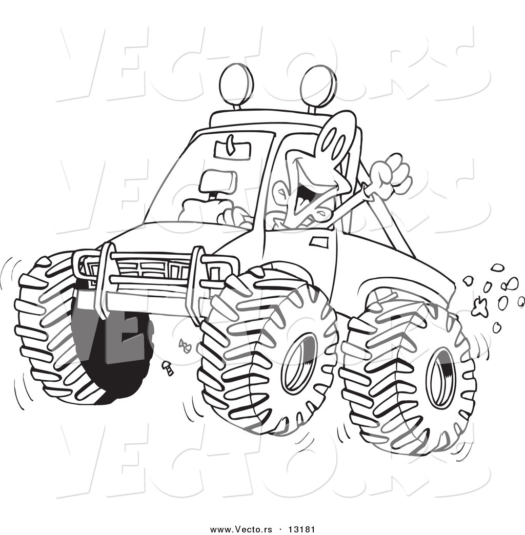 Excited Man 4wheeling His Truck Through Mud   Coloring Page Outline