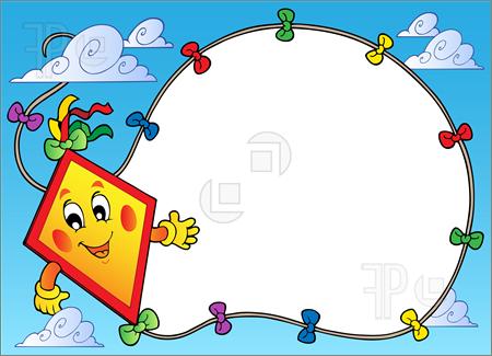 Frame With Flying Cartoon Kite Illustration  Vector To Download At