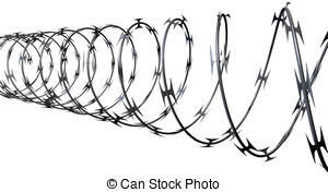 Razor Wire Perspective   A Coil Of Razor Wire On An Isolated   