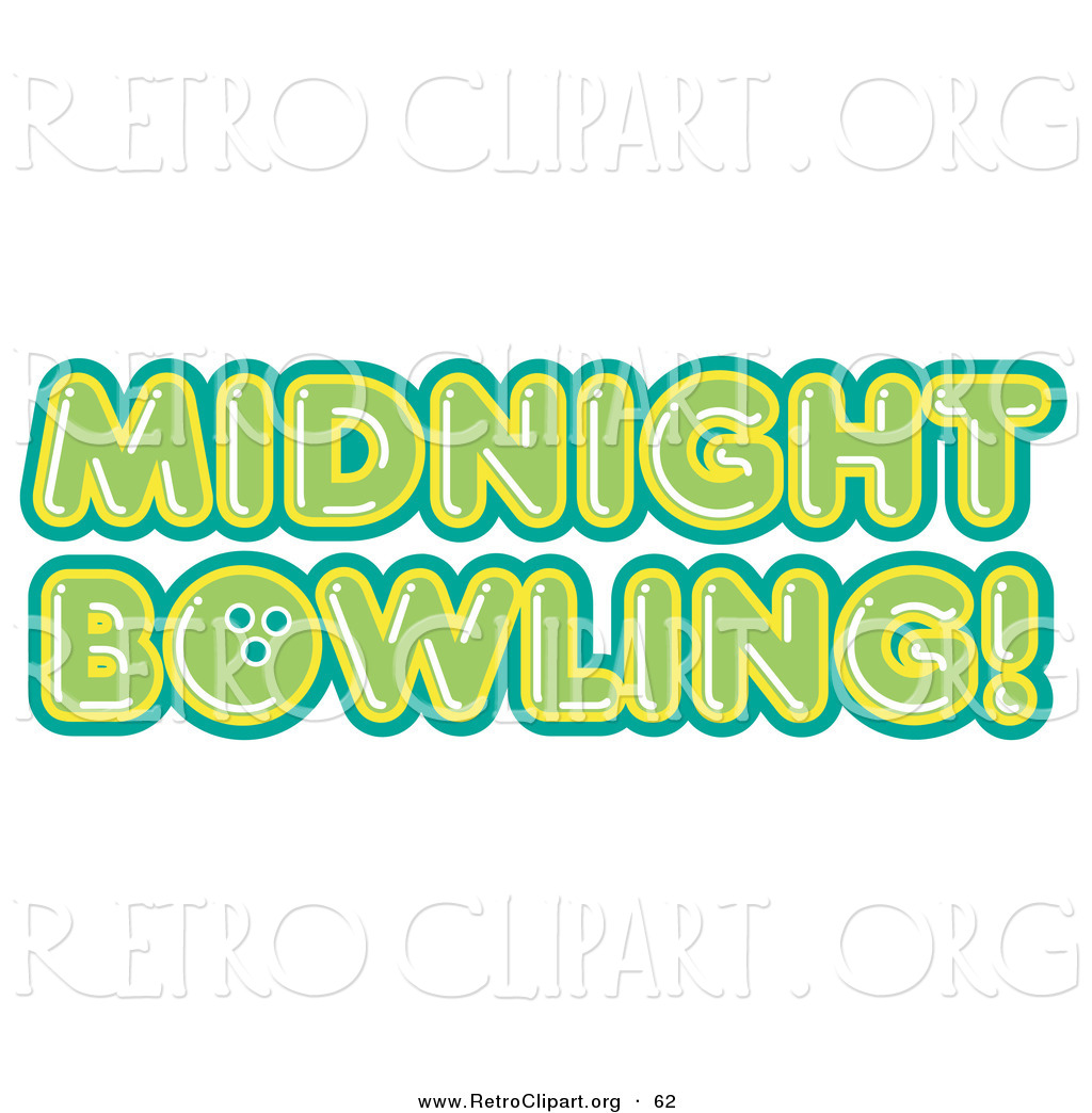 Retro Clipart Of A Green Midnight Bowling Sign On A White Background