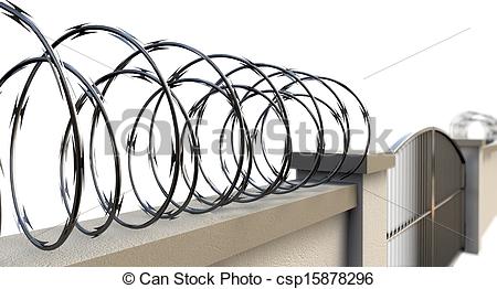 Stock Illustration Of Gates And Wall With Razor Wire   An Perspective