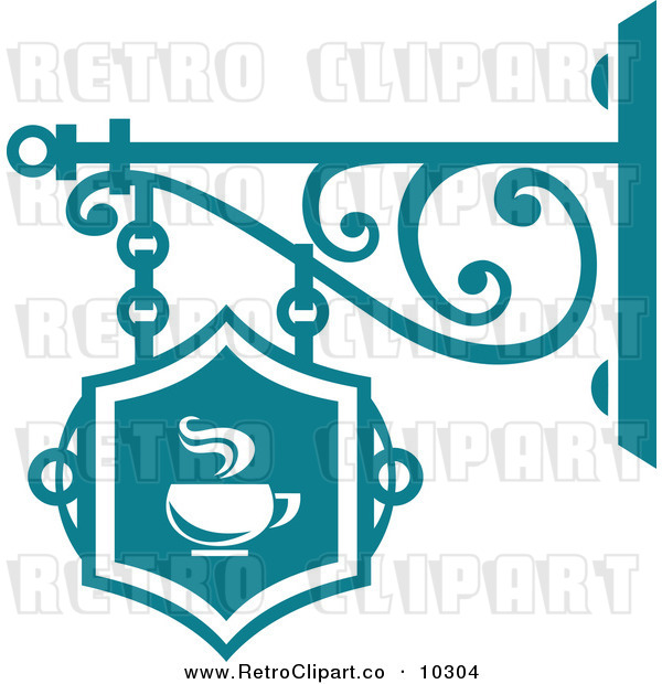 Vector Clipart Of A Retro Teal Cafe Shingle Sign With A Coffee Cup By    