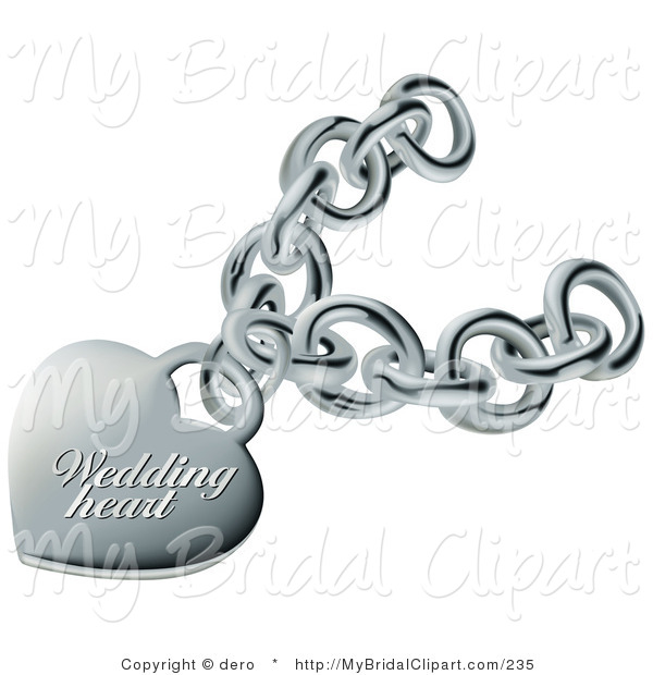 Bridal Clipart Of A Silver Wedding Heart Pendant On A Silver Chain By