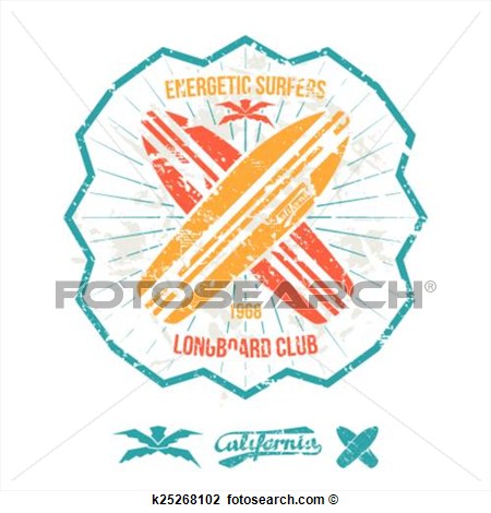 Clipart   Longboard Surfing Retro Emblema K25268102   Cerca Clipart    