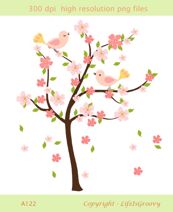 Flowering Pink Cherry Tree And Falling Blossoms A122  Unique Clipart