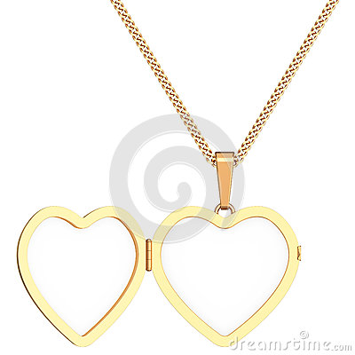 Gold Heart Shaped Locket On Chain Isolated On White Stock Photography    