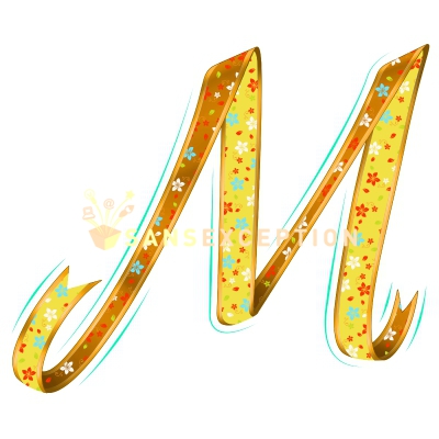 Initial Letter M Effect Ribbon Golden Flowering Blossoming 2d Very