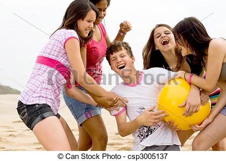 Picture Of Teen Games   Five Teens Having Fun With A Beach Ball And