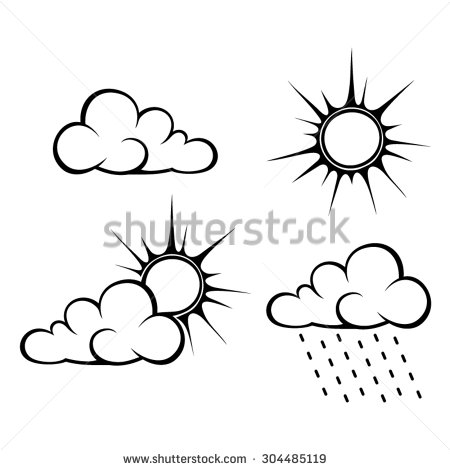 Vector Black Contours Of Weather Symbols  Clouds Sun And Rain