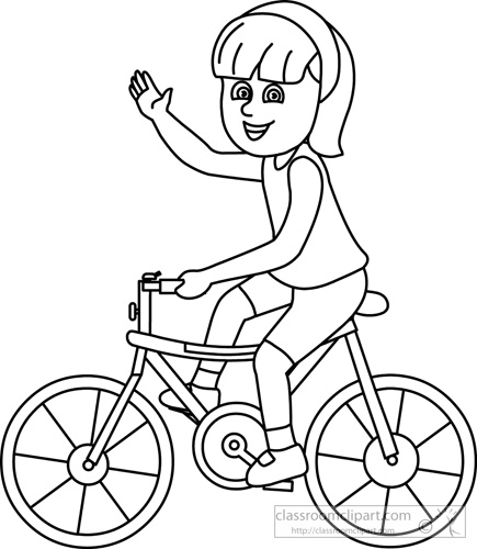 Children   Girl On Bicycle Outline   Classroom Clipart