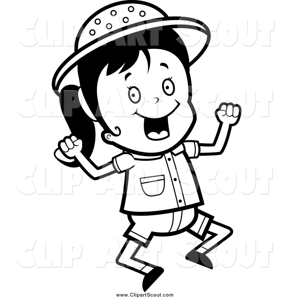 Clipart Of A Black And White Jumping Happy Safari Girl By Cory Thoman