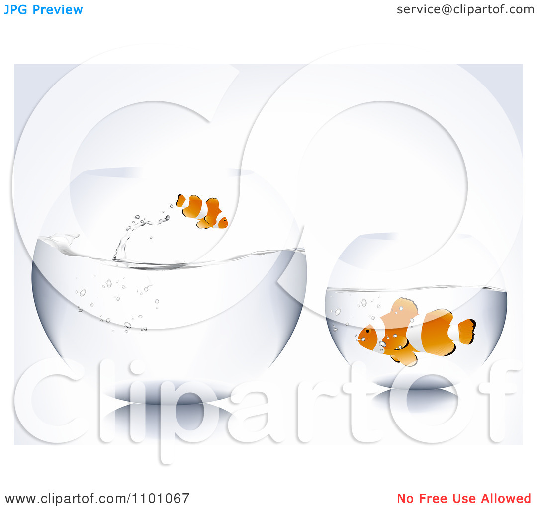 Clipart Tiny Clownfish Jumping In A Large Bowl And A Big Fish In A    