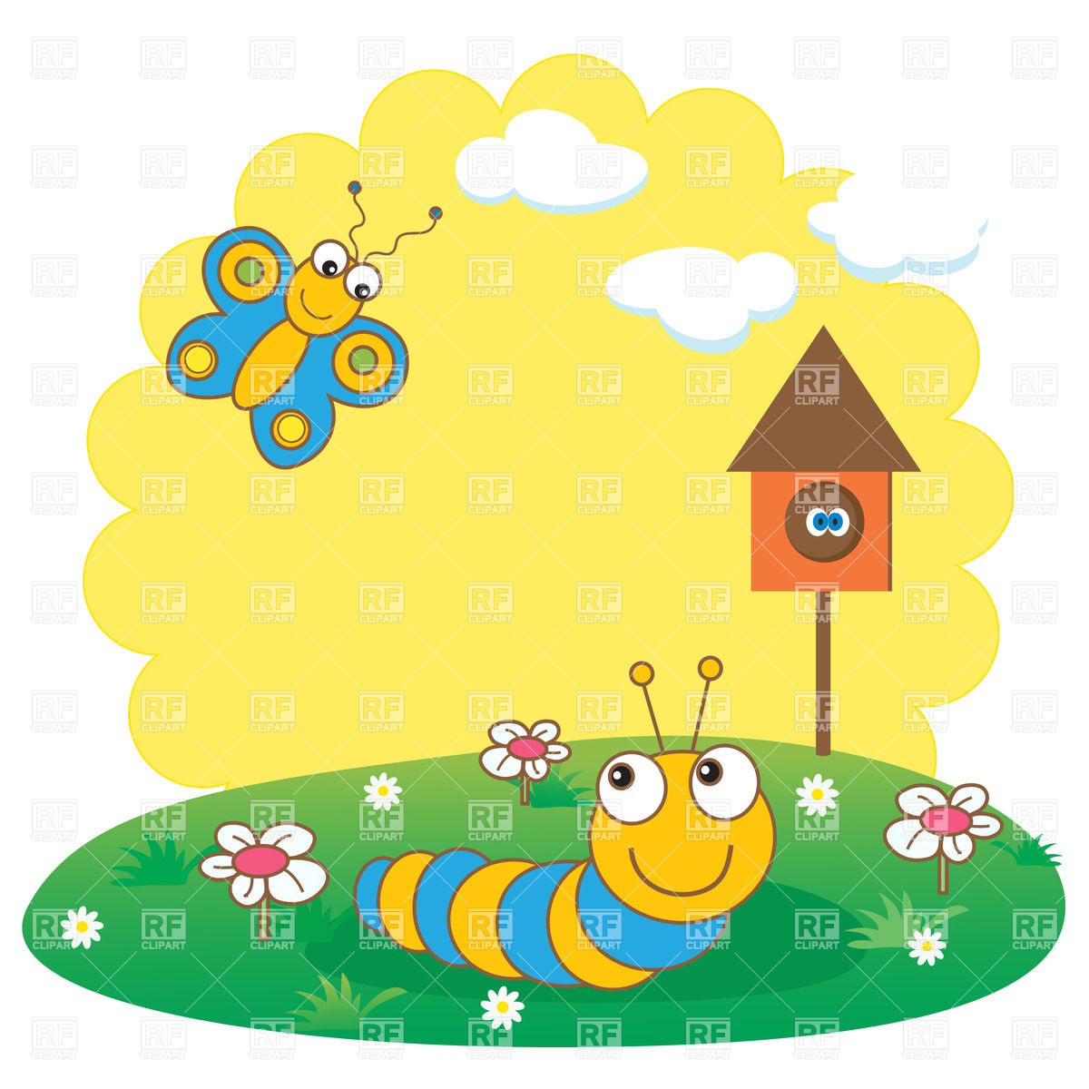 Cute Spring Card With Caterpillar And Butterfly Download Royalty Free