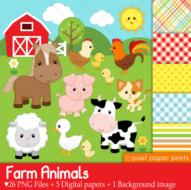 Digital Clipart Farm Animals Digital Paper By Pixelpaperprints